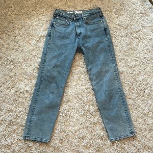 Mango Slim Fit Mar Acid Wash High Waisted Cropped Denim Jeans, Size 6